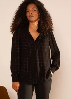 Sud Express Tops & Blouses|Blouse A Col Monte Avec Volant Noir Blouisa