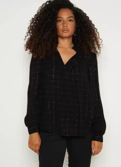 Sud Express Tops & Blouses|Blouse A Col Monte Avec Volant Noir Blouisa