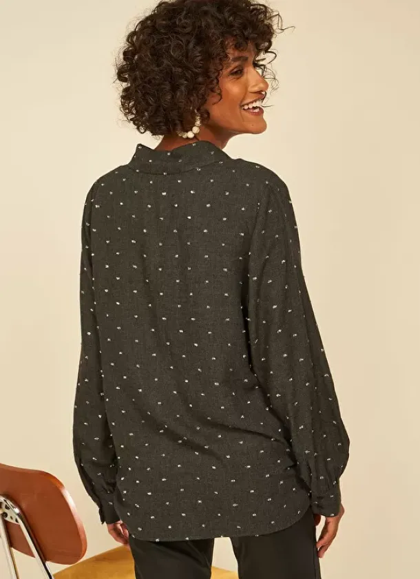 Sud Express Tops & Blouses|Blouse A Col V Et Plumetis Lurex Gris Tarano