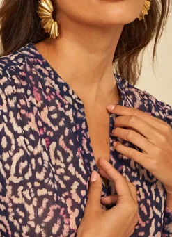 Sud Express Tops & Blouses|Blouse A Imprime Col Tunisien Marine Touza