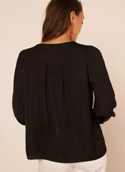 Sud Express Tops & Blouses|Blouse, Col V Avec Insert De Dentelle Noir Brice