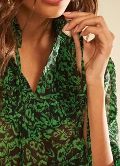Sud Express Tops & Blouses|Blouse Empiecements Brodes Vert Tevone