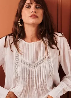 Sud Express Tops & Blouses|Blouse Gaze De Coton Blanc Tasmine