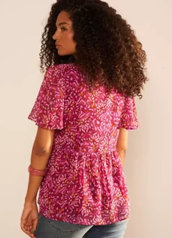 Sud Express Tops & Blouses|Blouse Imprime Encolure V Framboise Tajorie