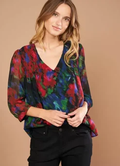 Sud Express Tops & Blouses|Blouse Imprime Encolure V Noir Tazzura