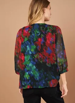 Sud Express Tops & Blouses|Blouse Imprime Encolure V Noir Tazzura