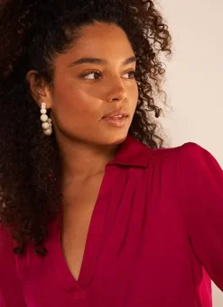 Sud Express Tops & Blouses|Blouse Satine A Col Tunisien Fuchsia Teddy