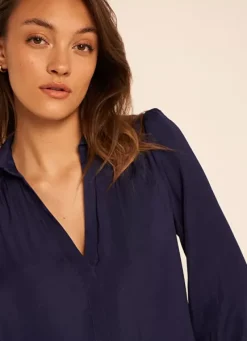 Sud Express Tops & Blouses|Blouse Satine A Col Tunisien Bleu Teddy