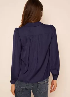 Sud Express Tops & Blouses|Blouse Satine A Col Tunisien Bleu Teddy