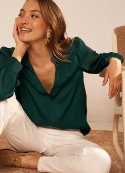 Sud Express Tops & Blouses|Blouse Satine A Col Tunisien Bouteille Teddy