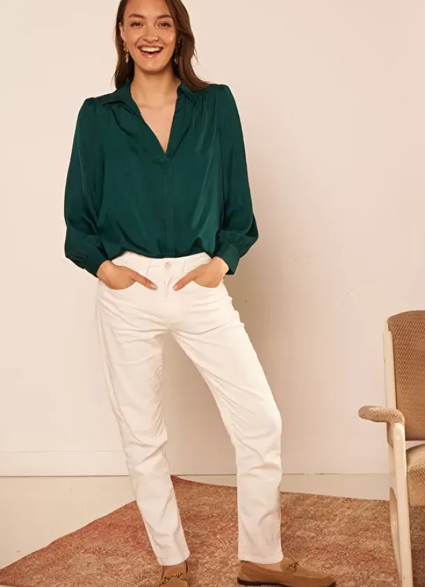 Sud Express Tops & Blouses|Blouse Satine A Col Tunisien Bouteille Teddy