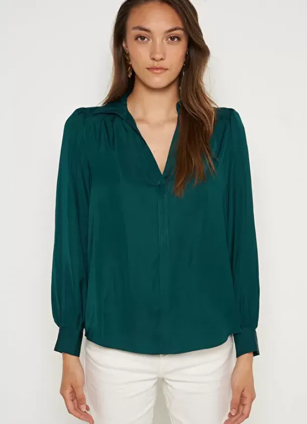 Sud Express Tops & Blouses|Blouse Satine A Col Tunisien Bouteille Teddy
