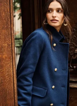 Sud Express Jackets & Coats|Caban En Drap De Laine Bleu Maleka