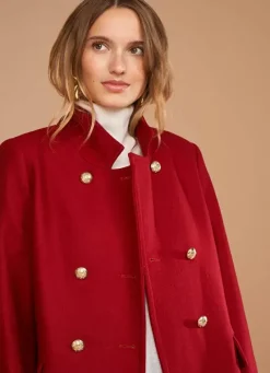 Sud Express Jackets & Coats|Caban En Drap De Laine Rouge Maleka