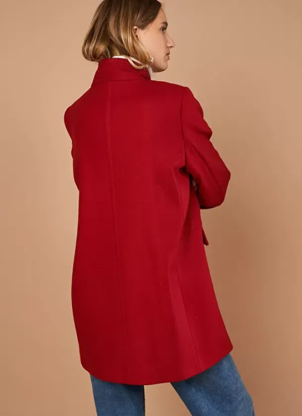 Sud Express Jackets & Coats|Caban En Drap De Laine Rouge Maleka