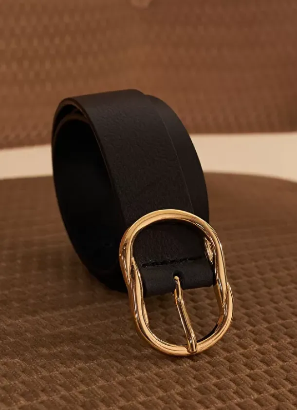 Sud Express Shoes & Accessories|Ceinture En Cuir, Boucle Ovale Marine Calie