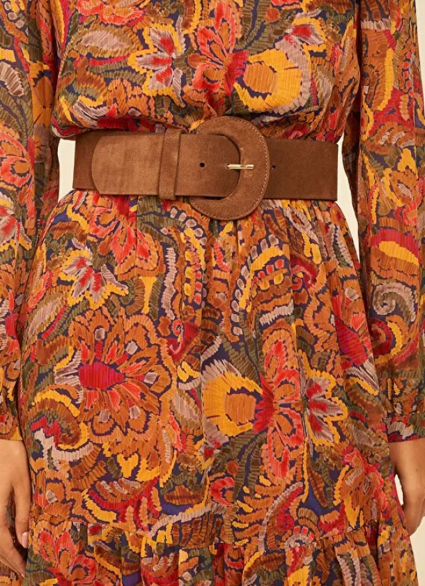 Sud Express Shoes & Accessories|Ceinture Large En Croute De Cuir Caramel Camylle