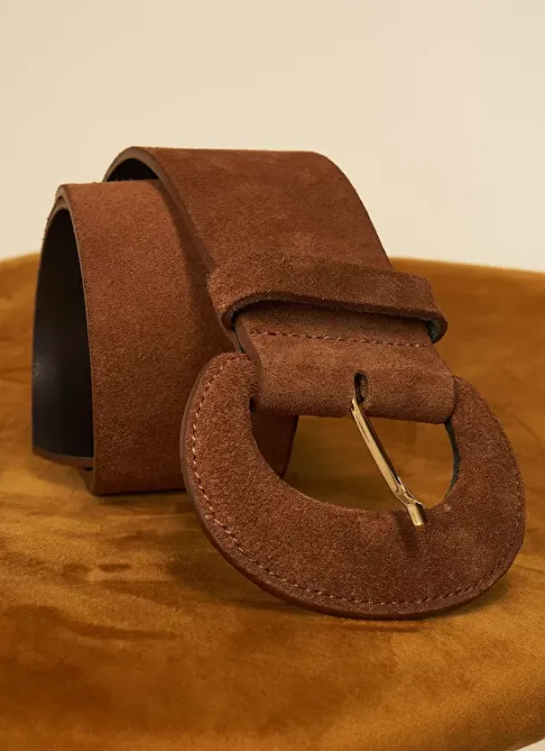 Sud Express Shoes & Accessories|Ceinture Large En Croute De Cuir Caramel Camylle