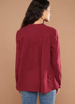 Sud Express Tops & Blouses|Chemise A Col Rond Bordeaux Cameline