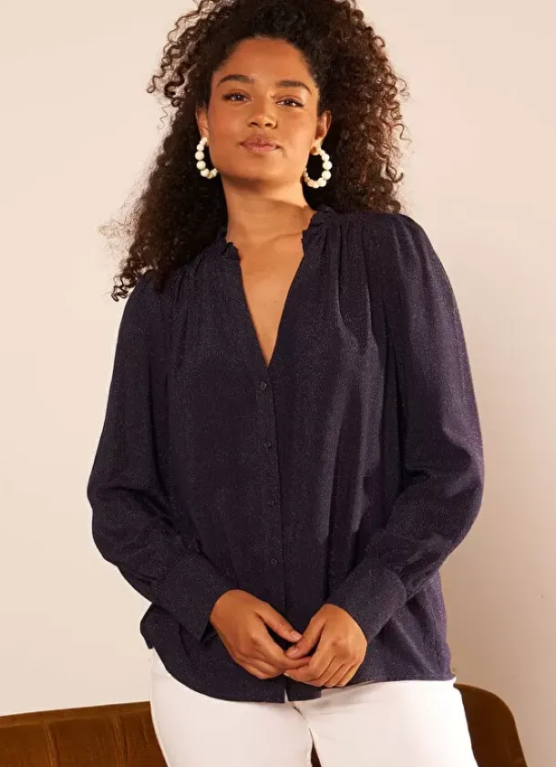 Sud Express Tops & Blouses|Chemise A Col Tunisien Marine Cariba