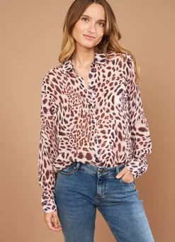 Sud Express Tops & Blouses|Chemise Cintree Leopard A Manches Longue... Poudre Caeva