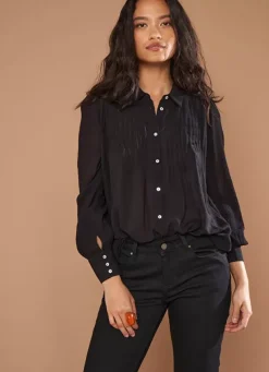 Sud Express Tops & Blouses|Chemise Crepon A Col Classique Noir Calison
