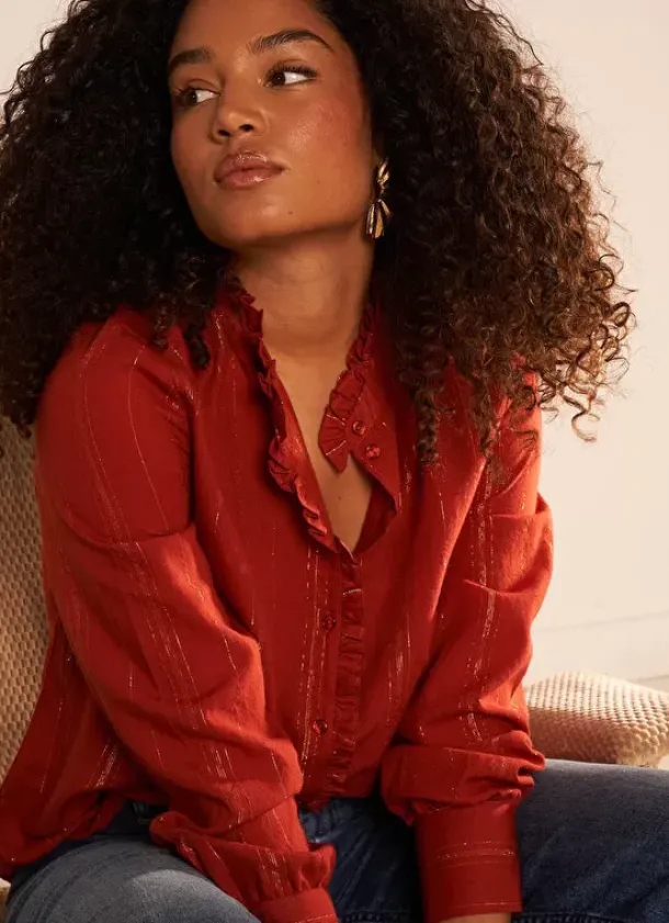 Sud Express Tops & Blouses|Chemise Details En Lurex Brique Calika