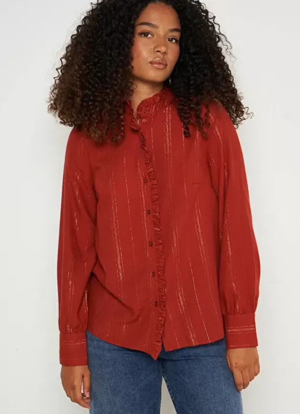 Sud Express Tops & Blouses|Chemise Details En Lurex Brique Calika