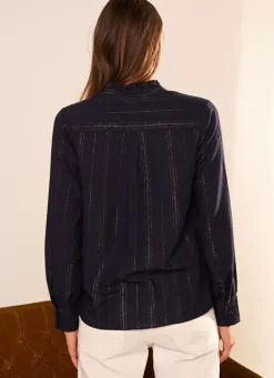 Sud Express Tops & Blouses|Chemise Details Fils Dores Marine Calika
