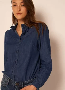 Sud Express Tops & Blouses|Chemise En Jean A Manches Longues Dark Stone Castellenia
