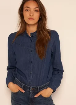 Sud Express Tops & Blouses|Chemise En Jean A Manches Longues Dark Stone Castellenia
