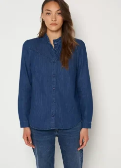 Sud Express Tops & Blouses|Chemise En Jean A Manches Longues Dark Stone Castellenia