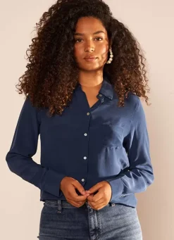 Sud Express Tops & Blouses|Chemise En Soie A Manches Longues Bleu Cyrah