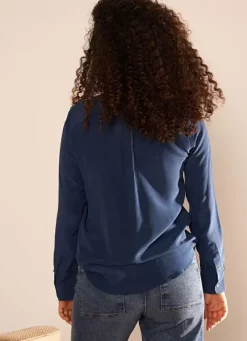 Sud Express Tops & Blouses|Chemise En Soie A Manches Longues Bleu Cyrah