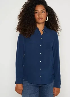 Sud Express Tops & Blouses|Chemise En Soie A Manches Longues Bleu Cyrah
