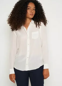 Sud Express Tops & Blouses|Chemise En Soie A Manches Longues Ecru Cyrah