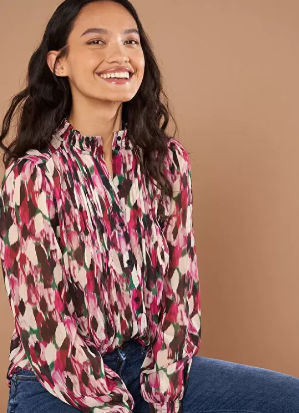 Sud Express Tops & Blouses|Chemise Impirmee A Manches Longues Framboise Cebby