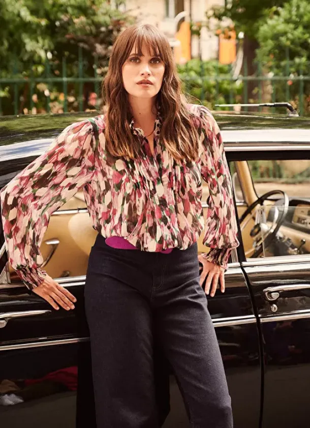 Sud Express Tops & Blouses|Chemise Impirmee A Manches Longues Framboise Cebby