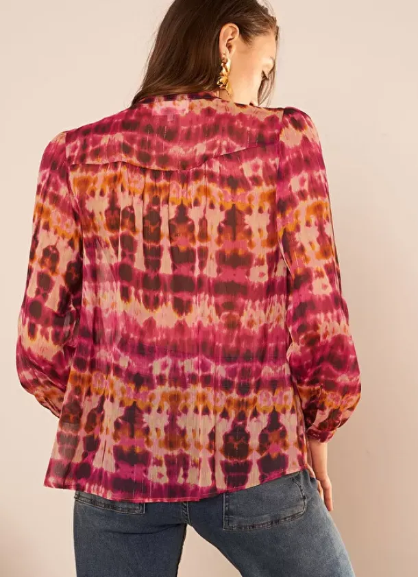 Sud Express Tops & Blouses|Chemise Imprime A Col Tunisien Et Manche... Framboise Calanque