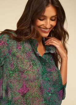 Sud Express Tops & Blouses|Chemise Imprimee A Manches Longues Vert Cowie