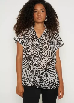 Sud Express Tops & Blouses|Chemise Imprimee Oversize A Manches Cour... Noir Calixa