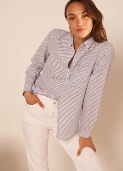 Sud Express Tops & Blouses|Chemise Manches Longues A Rayures Bleu Calabama