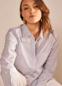 Sud Express Tops & Blouses|Chemise Manches Longues A Rayures Bleu Calabama