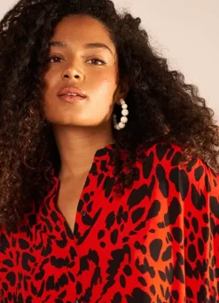 Sud Express Tops & Blouses|Chemise Oversize A Manches Courtes Rouge Calixie