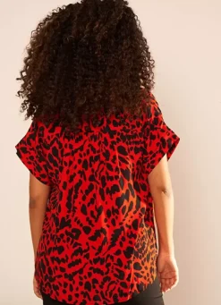 Sud Express Tops & Blouses|Chemise Oversize A Manches Courtes Rouge Calixie