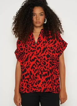 Sud Express Tops & Blouses|Chemise Oversize A Manches Courtes Rouge Calixie