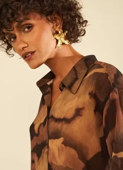 Sud Express Tops & Blouses|Chemise Oversize Imprimee Marron Cadalie