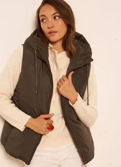 Sud Express Jackets & Coats|Doudoune Courte Mi-Saison Sans Manches Kaki Vaughalioni