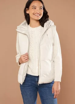 Sud Express Jackets & Coats|Doudoune Courte Mi-Saison Sans Manches Craie Vaughalioni