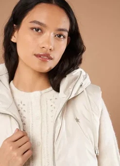 Sud Express Jackets & Coats|Doudoune Courte Mi-Saison Sans Manches Craie Vaughalioni